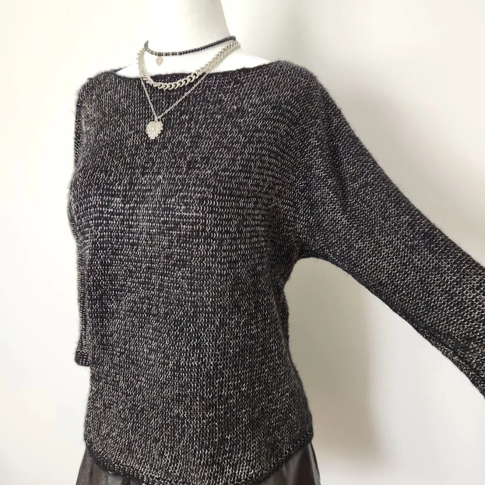Y2K‎ Grunge Black Metallic Knit Sweater Small Whimsigoth Witchy Dark Fairy Gold